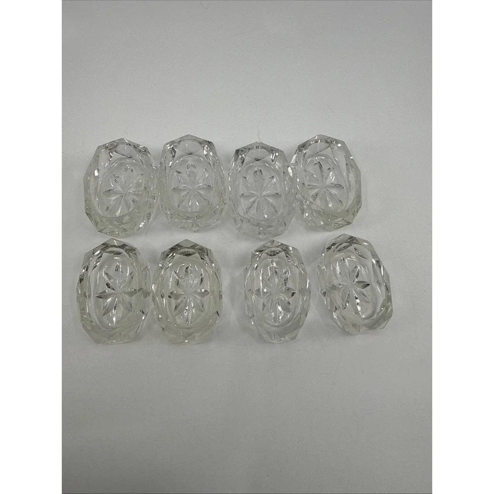 8 Vtg Pressed Glass Open Salt Cellars Dips Starburst Bottom 2 Sizes
